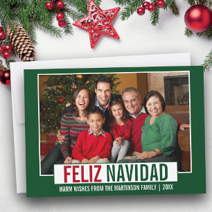 Cartes Pour Fêtes Annuelles Moderne Feliz Navidad Photo de famille verte