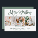 Cartes Pour Fêtes Annuelles Moderne Fun Calliage Photo Sage Vert Noël<br><div class="desc">Joyeux Noël 3 Photo Carte de vacances - Sage Green</div>