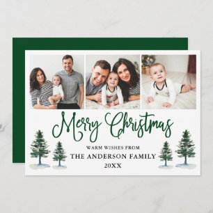 Cartes Pour Fêtes Annuelles Moderne Fun Calliage Pins Photo Noël Vert
