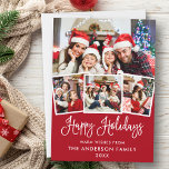 Cartes Pour Fêtes Annuelles Moderne Fun Calligraphie 4 Photo Rouge<br><div class="desc">Moderne Fun Calligraphie Script 4 Photo Happy Holidays Carte Famille Rouge</div>