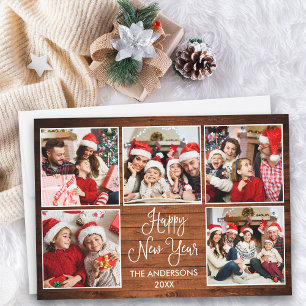 Cartes Pour Fêtes Annuelles Moderne Fun Calligraphie Bois 5 Photo Nouvel An