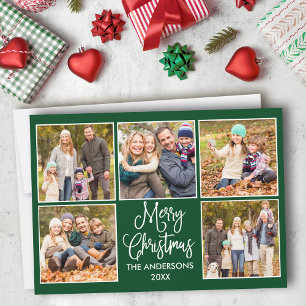 Cartes Pour Fêtes Annuelles Moderne Fun Calligraphie Vert 5 Photo Noël