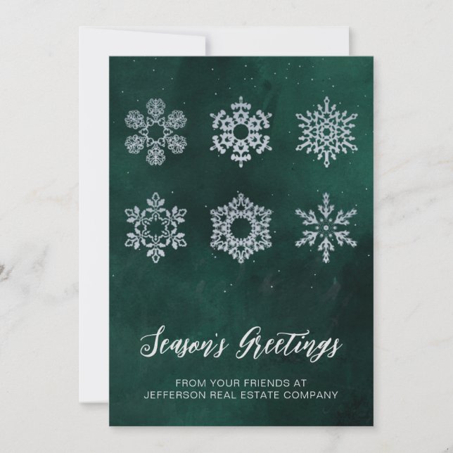 Cartes Pour Fêtes Annuelles Moderne Green Silver Snowflakes (Devant)