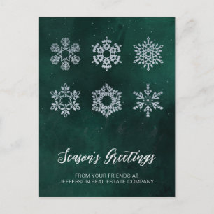 Cartes Pour Fêtes Annuelles Moderne Green Silver Snowflakes