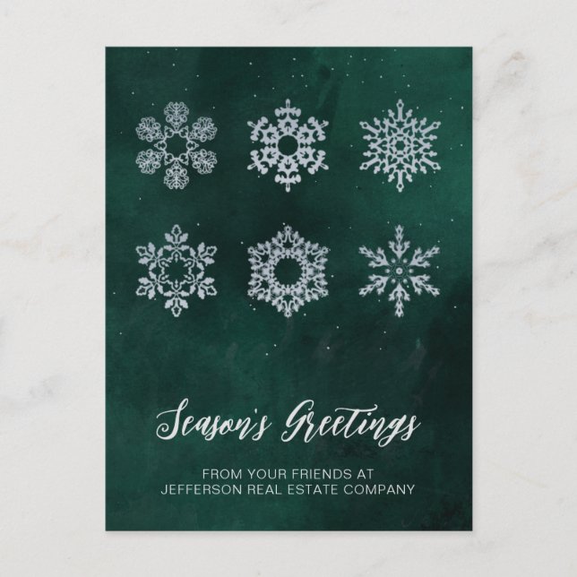 Cartes Pour Fêtes Annuelles Moderne Green Silver Snowflakes (Devant)
