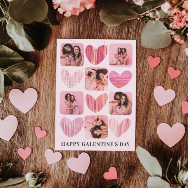 Cartes Pour Fêtes Annuelles Moderne Happy Galentine Coeurs rose & Photo (Créateur téléchargé)