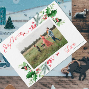 Cartes Pour Fêtes Annuelles Moderne   Joie Paix Amour   Feuillage de verdure P