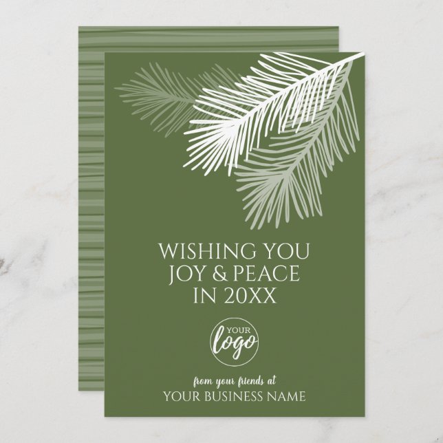 Cartes Pour Fêtes Annuelles Moderne Joy Peace Pine Branches Ajouter LOGO - Aff (Devant / Derrière)