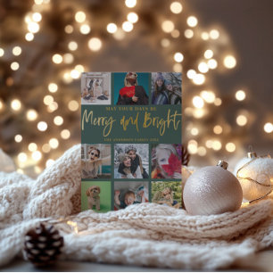 Cartes Pour Fêtes Annuelles Moderne Joyeux et Lumineux Vert et Or Faux Noël
