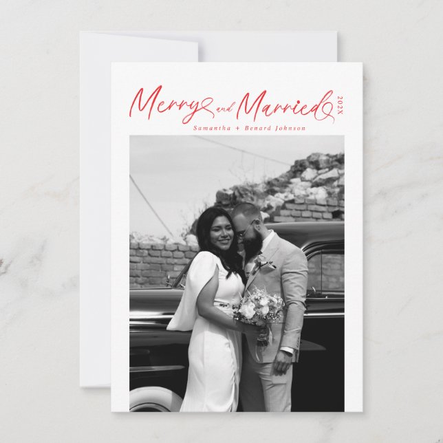Cartes Pour Fêtes Annuelles Moderne Joyeux et Mariés Script Noël (Devant)