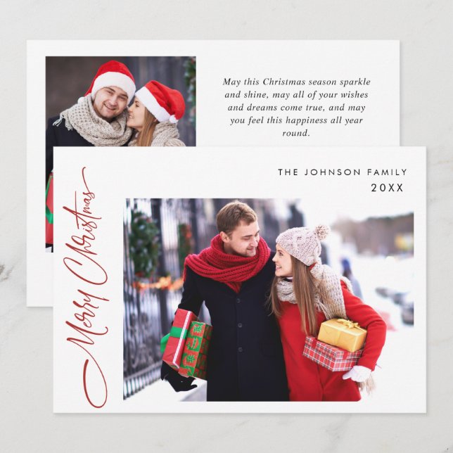 Cartes Pour Fêtes Annuelles Moderne Joyeux Noël 2 PHOTO Salutation QR code (Devant / Derrière)