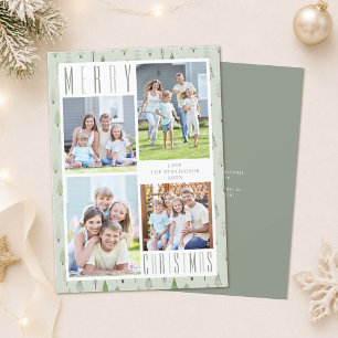 Cartes Pour Fêtes Annuelles Moderne JOYEUX NOËL 4 arbres photo Vert