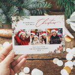 Cartes Pour Fêtes Annuelles Moderne Joyeux Noël Floral 3 Photo Grey<br><div class="desc">Envoyez vos salutations de la saison avec ce "Winter Chic Botanical Floral | Carte Joyeux Noël 4 Photo Greeting Holiday Card". (1) Pour plus de personnalisation, cliquez sur le lien "customiser plus loin" et utilisez notre outil de conception pour modifier ce modèle. (2) Si vous préférez les papiers plus épais...</div>