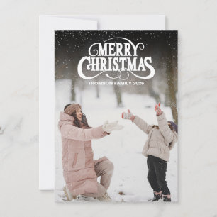 Cartes Pour Fêtes Annuelles Moderne Joyeux Noël Overlay de Photo Script Blanc