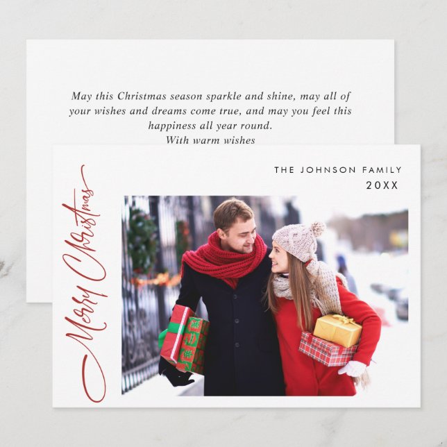 Cartes Pour Fêtes Annuelles Moderne Joyeux Noël Une PHOTO Salutation QR code (Devant / Derrière)