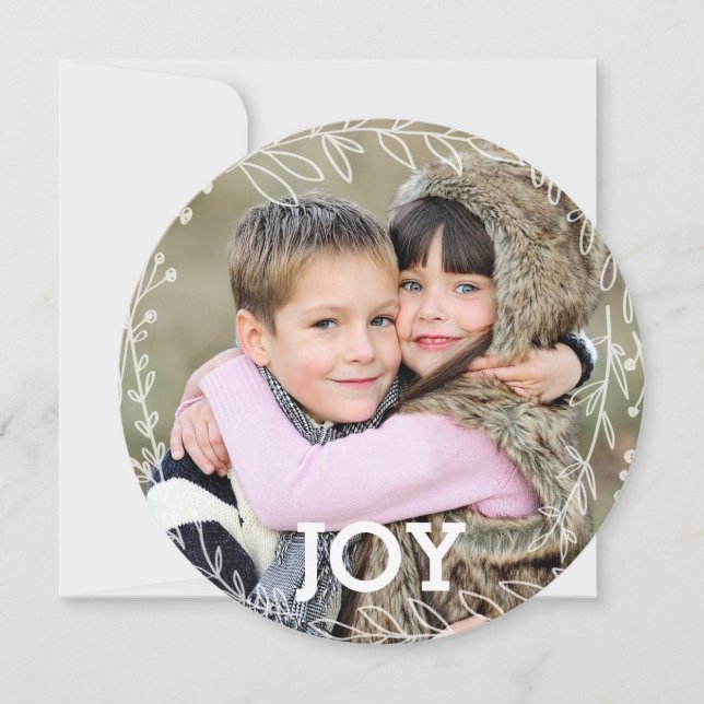 Cartes Pour Fêtes Annuelles Moderne Laurel Wreath Joie Noël Photo (Devant)