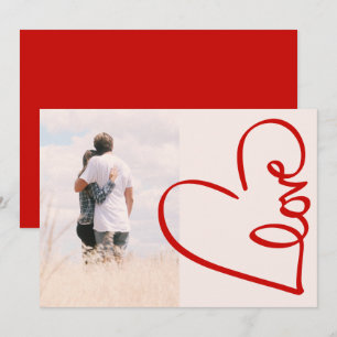 Cartes Pour Fêtes Annuelles Moderne Ligne Artistique de Cœur Rouge d'Amour Pho