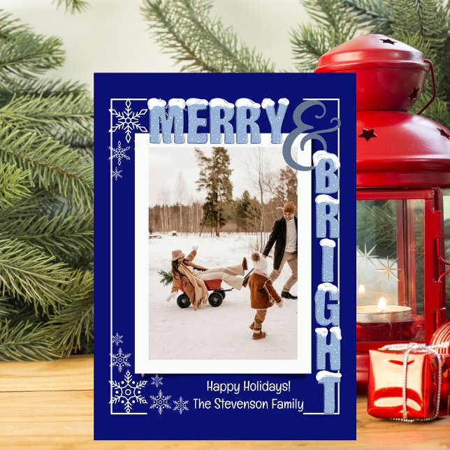 Cartes Pour Fêtes Annuelles Moderne Marine Bleue Merry & Belle Typographie Rét (Créateur téléchargé)