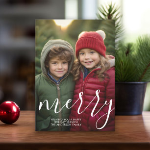 Cartes Pour Fêtes Annuelles Moderne Merry Calligraphie 4 Photo Instant