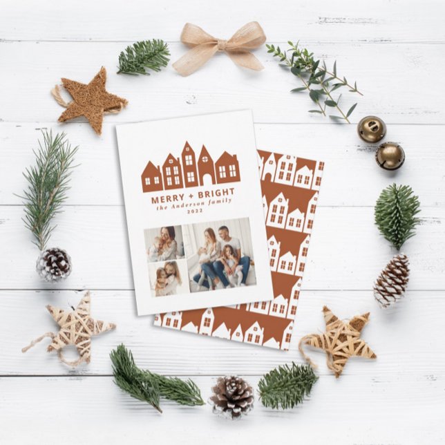 Cartes Pour Fêtes Annuelles Moderne minima de Noël en terre cuite maisons 3 ph (Créateur téléchargé)