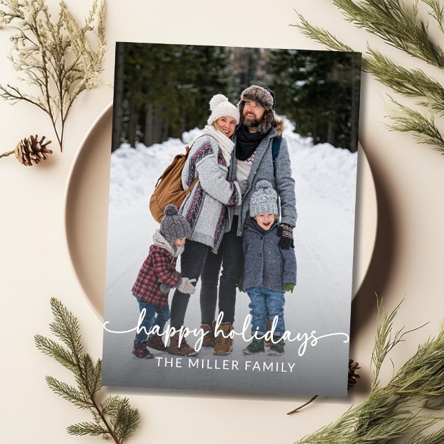 Cartes Pour Fêtes Annuelles Moderne Minimal 1 photo Noël Élégant Script (happy holidays, photo christmas card)