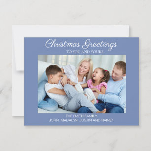 Cartes Pour Fêtes Annuelles Moderne Minimal Bleu Photo Joyeux Noël Heureux