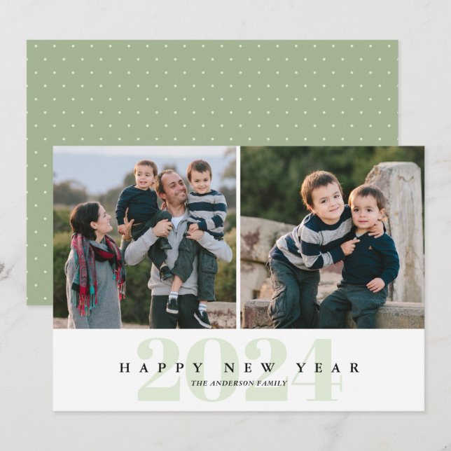 Cartes Pour Fêtes Annuelles Moderne minimal vert 2 photo Bonne année (Devant / Derrière)