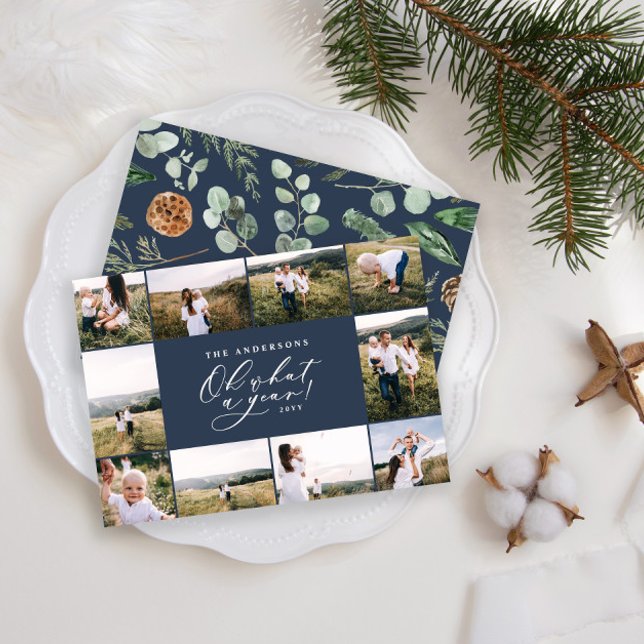 Cartes Pour Fêtes Annuelles Moderne minimale 10 photo famille année bleue (Créateur téléchargé)