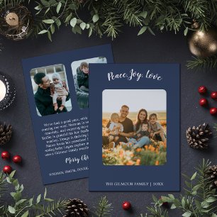 Cartes Pour Fêtes Annuelles Moderne minimaliste Blue 3 Photo Paix Joie Amour N