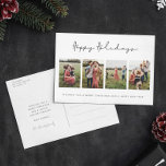 Cartes Pour Fêtes Annuelles Moderne minimaliste Joyeux Joyeux Vacances 4 Photo<br><div class="desc">Carte postale Happy Holidays : une carte de Noël moderne et minimaliste,  avec un message personnalisé sur l'arrière - plan et un collage de 4 photos.</div>