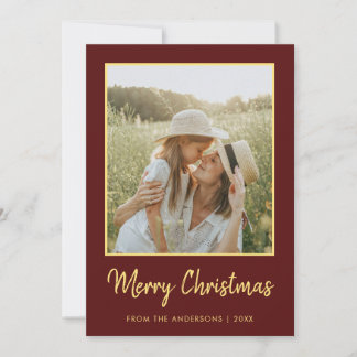 Cartes Pour Fêtes Annuelles Moderne Minimaliste Joyeux Noël Bordeaux et Or
