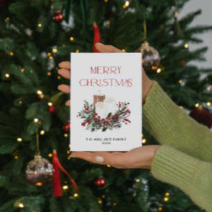Cartes Pour Fêtes Annuelles Moderne minimaliste Joyeux Noël Rouge Berry Botani