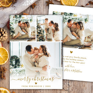 Cartes Pour Fêtes Annuelles Moderne Minimaliste Or Script 4 Photo Joyeux Noël