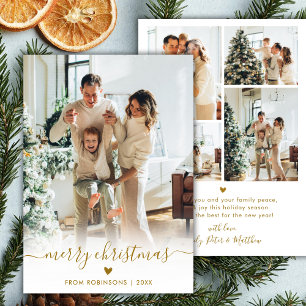 Cartes Pour Fêtes Annuelles Moderne Minimaliste Or Script 5 Photo Joyeux Noël