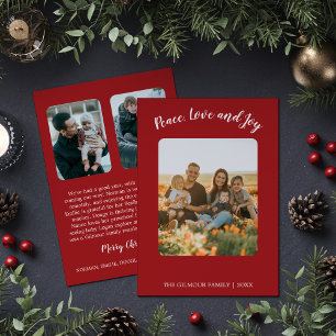 Cartes Pour Fêtes Annuelles Moderne minimaliste Red 3Photo Peace Joy Love Upda