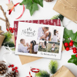Cartes Pour Fêtes Annuelles moderne minimaliste rustique 4 photo Noël bordeaux<br><div class="desc">Joyeux Noël rustique multi 4 photo carte de vacances. Avec du texte et des arbres élégants et modernes dessinés à la main. La couleur de fond bordeaux peut être customisée.</div>