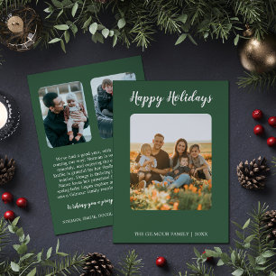 Cartes Pour Fêtes Annuelles Moderne minimaliste Vert 3Photo Happy Holidays New