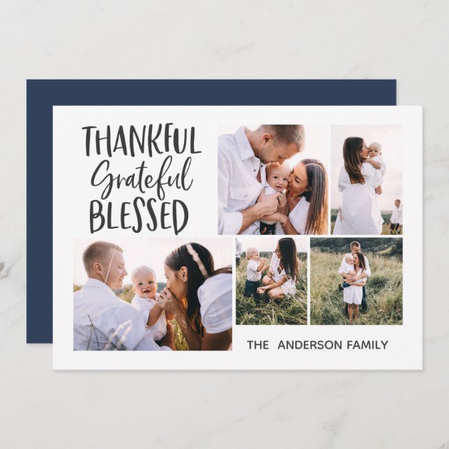 Cartes Pour Fêtes Annuelles moderne minimum 4 photo thanksgiving juillet 4th h (Devant / Derrière)