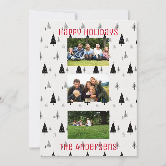 Cartes Pour Fêtes Annuelles Moderne motif d'arbre de Noël noir et blanc (Devant)