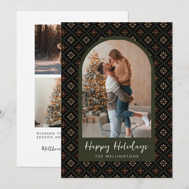 Cartes Pour Fêtes Annuelles Moderne motif de vacances de Noël Boho Arch Photo (Devant / Derrière)
