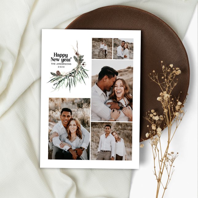 Cartes Pour Fêtes Annuelles Moderne multi photo aquarelle botanique nouvelle a (Créateur téléchargé)