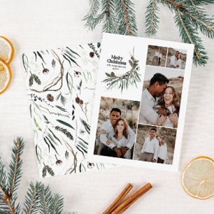 Cartes Pour Fêtes Annuelles Moderne multi photo élégante aquarelle botanique h