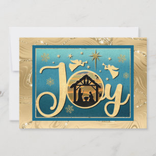 Cartes Pour Fêtes Annuelles Moderne Noël en silhouette d'or "JOIE" Nativité