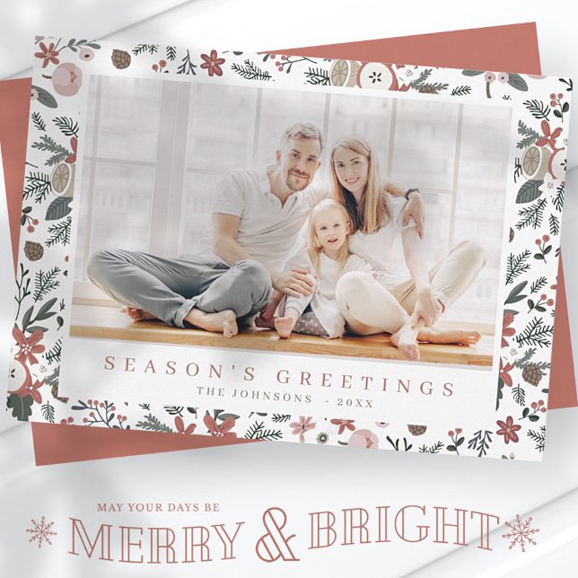 Cartes Pour Fêtes Annuelles Moderne Noël Floral Foliage Motif botanique (Créateur téléchargé)