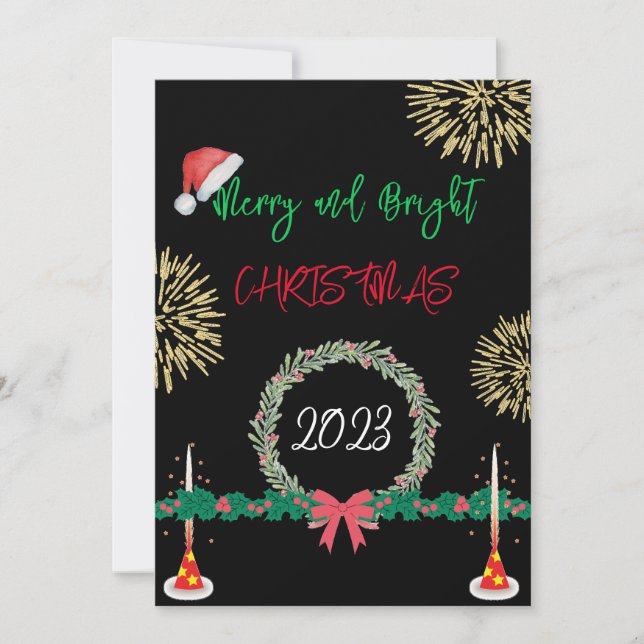 Cartes Pour Fêtes Annuelles Moderne Noël joyeux et lumineux 2023 amusement (Devant)