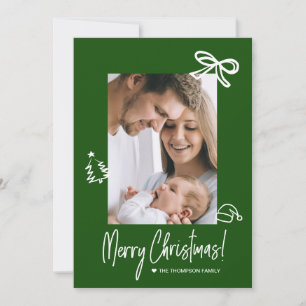 Cartes Pour Fêtes Annuelles Moderne Noël photo doodle vert dessiné à la main