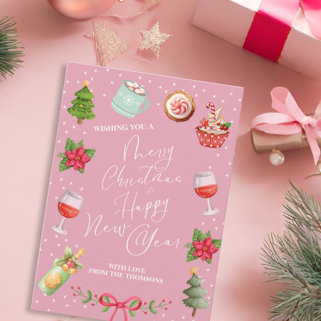 Cartes Pour Fêtes Annuelles Moderne Noël rose festif et Nouvel An (Créateur téléchargé)