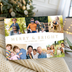 Cartes Pour Fêtes Annuelles Moderne or Merry and Bright 6 photos Noël