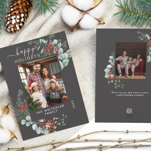 Cartes Pour Fêtes Annuelles Moderne Photo Botanique de Noël en Vert et Gris