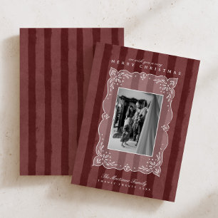Cartes Pour Fêtes Annuelles Moderne Photo de Famille à Rayures Rouges pour Noë